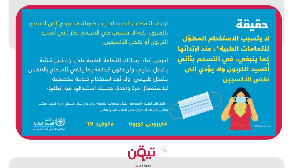 الكمامة لا تسبب التسمم أو نقص الأكسجين